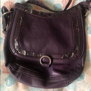 Faux Snake Trim Leather Purple Crossbody Bag Saddle Bag